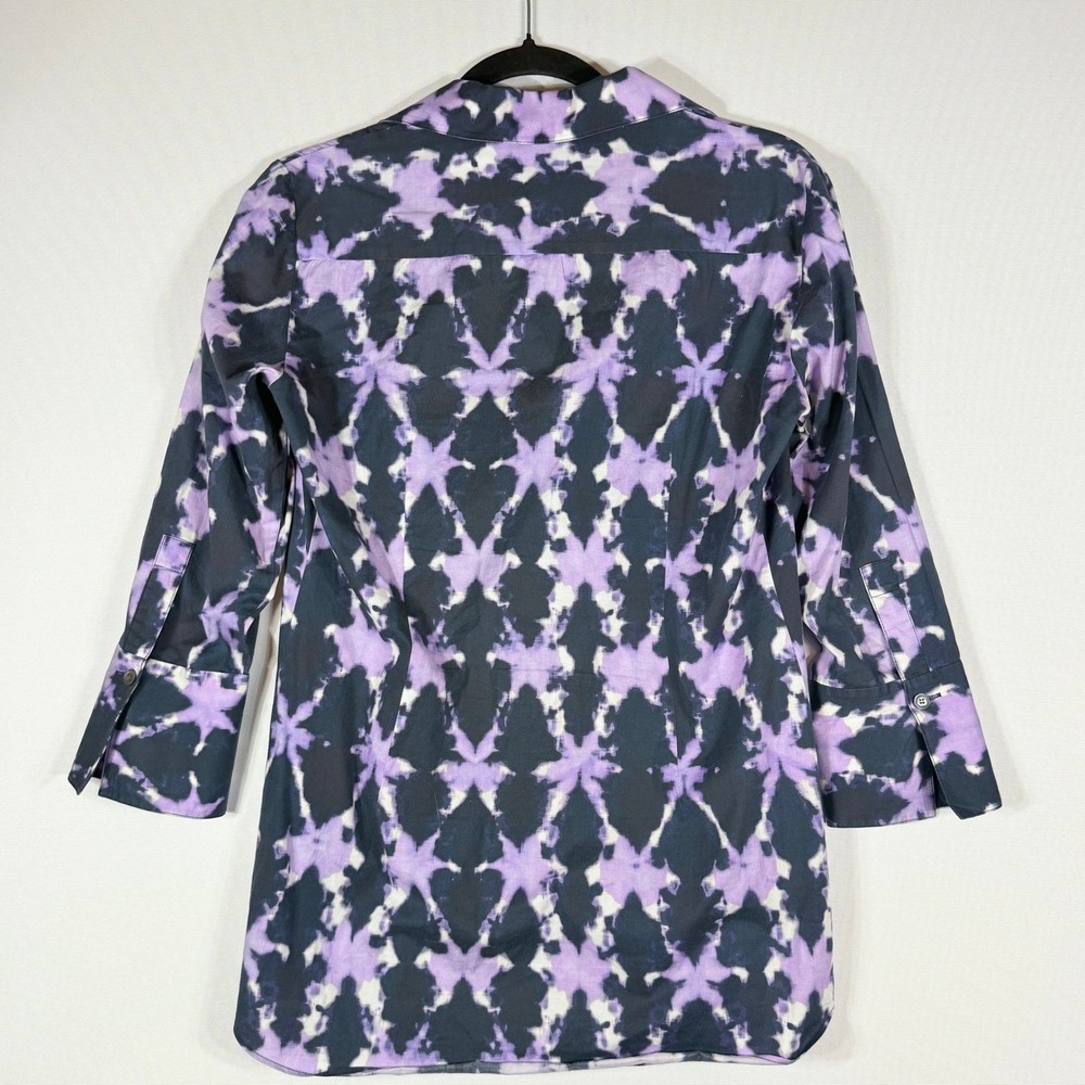 Lafayette 148 Womens 2 Purple Black Cotton Blend Button Down Shirt Top‎ Career - Picture 4 of 7